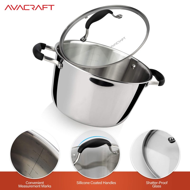 AVACRAFT 18/10 Tri-Ply Stainless Steel Dutch Oven, Chefâ€™s Pan with Glass Lid, Induction Compatible, Multipurpose Stock Pot, 5 Quart - Image 5